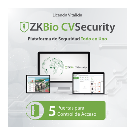 Licencia ZKBio CVSecurity / 5 Puertas / Vitalicia / Compatible InBioPro InBio APX / Green Label
