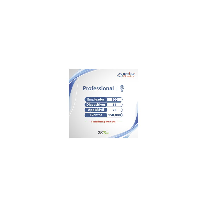 LICENCIA PROFESSIONAL BIOTIME CLOUD 2.0  / 100 USUARIOS / 15 DISPOSITIVOS (Licencia Anual)