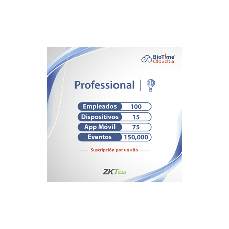 LICENCIA PROFESSIONAL BIOTIME CLOUD 2.0  / 100 USUARIOS / 15 DISPOSITIVOS (Licencia Anual)
