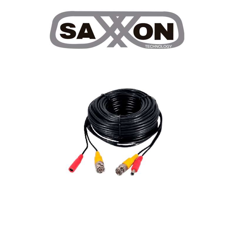SAXXON SXWB30 -  Cable Coaxial Armado / Siamés / Conector BNC RG59 + Conector de Energía / 30 Metros / Para Cámaras 4K / 100%...