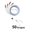 TCE-BNC10WLMG5-Paquete de Cable Siamés Armado Blanco de 10 Metros con Bolsa de 50 Grapas de Pared Blancas de 5mm