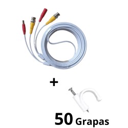 TCE-BNC10WLMG5-Paquete de Cable Siamés Armado Blanco de 10 Metros con Bolsa de 50 Grapas de Pared Blancas de 5mm