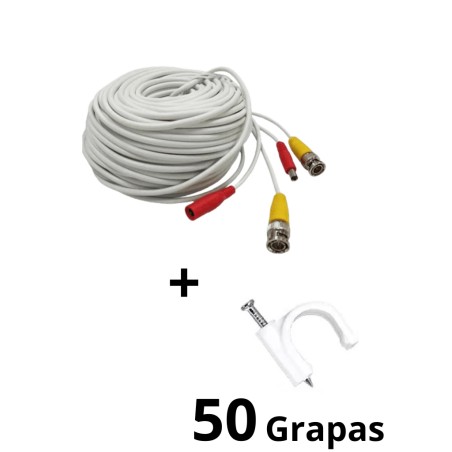 TCE-BNC20WLMG5-Paquete de Cable Siames Armado Blanco de 20 Metros con Bolsa de 50 Grapas de Pared Blancas de 5mm