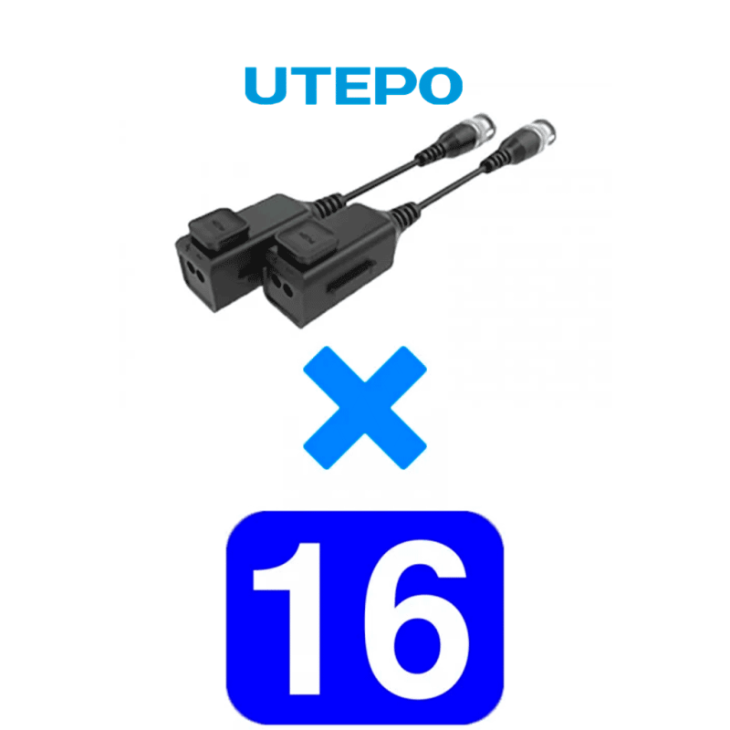 UTEPO UTP101PHD6PAK16 - 16 Pares de transceptores pasivos HD / Distancias: CVI 720p a 300M, 1080p a 250M, 4MP a 200M, 4K a 150M