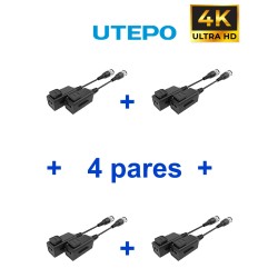 UTEPO UTP101PHD6PAK4 - 4 pares de transceptores pasivos HD, diseño para empalmes ordenados, distancias CVI: 720p a 300m, 1080...
