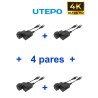 UTEPO UTP101PHD6PAK4 - 4 pares de transceptores pasivos HD, diseño para empalmes ordenados, distancias CVI: 720p a 300m, 1080...