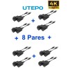 UTEPO UTP101PHD6PAK8 - 8 pares de transceptores pasivos HD, diseño para empalmes ordenados, distancias CVI: 720p a 300m, 1080...