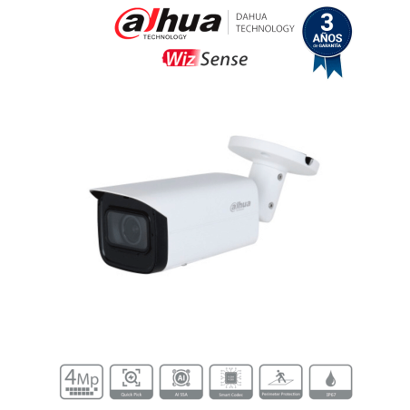 DAHUA DH-IPC-HFW3441T-ZS-S2- Cámara IP Bullet de 4 MP/ WizSense/ Lente Motorizado de 2.7 a 13.5mm/ IR de 60 Metros/ H.265+/ W...