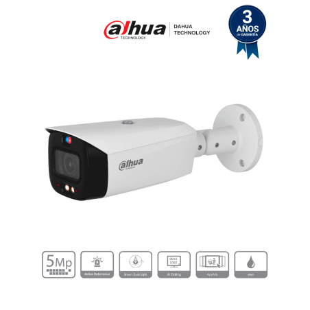 DAHUA DH-IPC-HFW3549T1-ZAS-PV - Cámara IP bullet de 5 MP /WizSense/ Lente varifocal/ TIOC 2.01/ Disuasión activa/ Iluminador ...