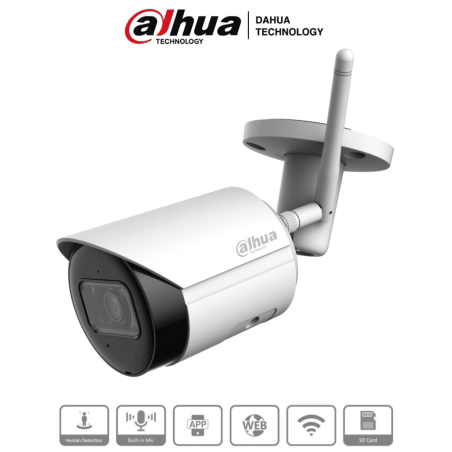 DAHUA IPC-HFW1430DS-SAW - Camara IP Bullet Wifi de 4 Megapixeles/ Lente de 2.8mm/ 90 Grados de Apertura/ H.265+/ IR de 30 Met...