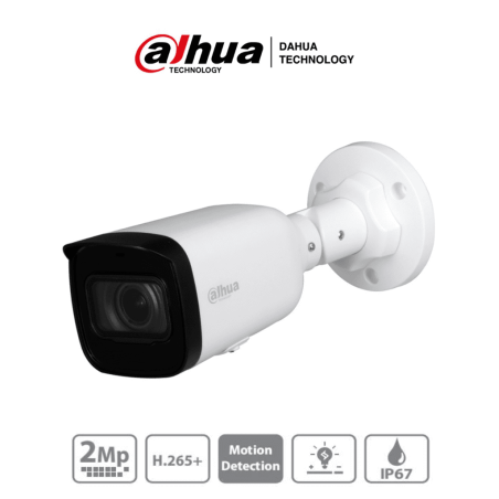 DAHUA IPC-HFW1230T1N-ZS - Camara IP Bullet de 2 Megapixeles/ Lente Motorizado de 2.8 a 12mm/ H.265+/ IR de 50 Mts/ IP67/ PoE/...