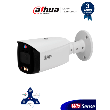 DAHUA IPC-HFW3449T1-AS-PV Cámara IP Bullet 4MP/ TiOC/ WizSense/ Iluminador Dual Inteligente/ Disuasión Activa/ Lente 3.6mm/ 3...