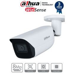 DAHUA IPC-HFW3841E-AS-S2 - Camara IP Bullet de 8 Megapixeles con IA/ WizSense/ Lente de 2.8 mm/ 107 Grados de Apertura/ H.265...