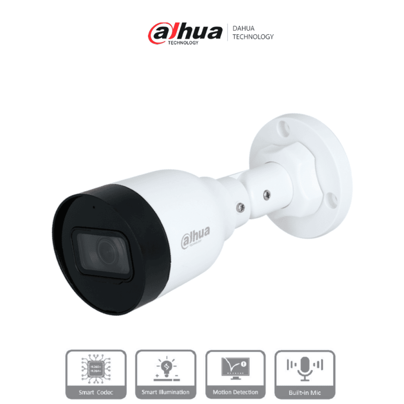 Dahua IPC-HFW1230S1-A - Cámara IP Bullet de 2MP, lente de 2.8mm, ángulo de visión de 102 grados, micrófono integrado, compres...