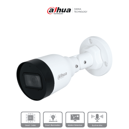 Dahua IPC-HFW1230S1-A - Cámara IP Bullet de 2MP, lente de 2.8mm, ángulo de visión de 102 grados, micrófono integrado, compres...