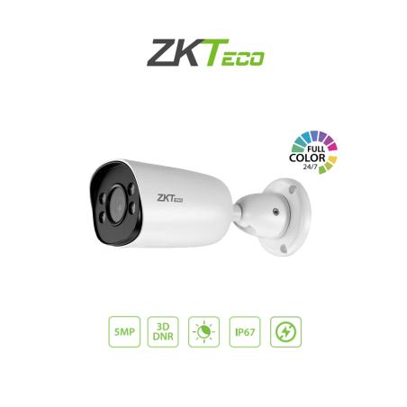 ZKTECO BS855P12CS7CMI - Cámara IP Bullet Full Color 5MP  / Compresión H.265 / Lente 3.6 mm / Alcance IR 20mts / Detección Fac...