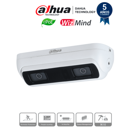 DAHUA IPC-HDW8341XN-3D-0360B-S2 - Cámara IP Dual Resolución de 3 MP/ Lente 3.6 mm/  ∢ 79°/ IR 20 mts/ IA WizMind/ Cont. de Pe...