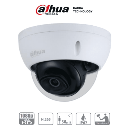 DAHUA DH-IPC-HDBW1230EN-0280B-S5- Cámara IP Domo Antivandalica de 2 Megapixeles/ Lente de 2.8 mm/ 104 Grados de Apertura/ Met...