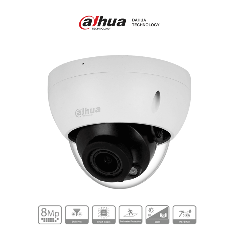 DAHUA DH-IPC-HDBW2841R-ZS - Cámara IP Domo Antivandálica de 8MP con lente motorizado 2.7-13.5mm, IR 40m, IA WizSense, detecci...