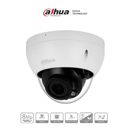 DAHUA DH-IPC-HDBW2841R-ZS - Cámara IP Domo Antivandálica de 8MP con lente motorizado 2.7-13.5mm, IR 40m, IA WizSense, detecci...
