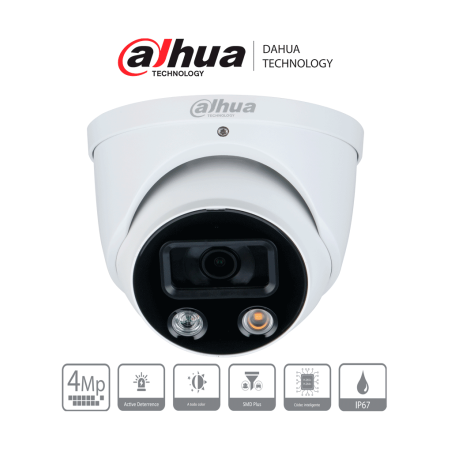 DAHUA DH-IPC-HDW3449H-AS-PV - Camara IP Domo TiOC de 4 Megapixeles/ WizSense/ Lente de 2.8 mm/ Angulo de 101 Grados/ Iluminad...