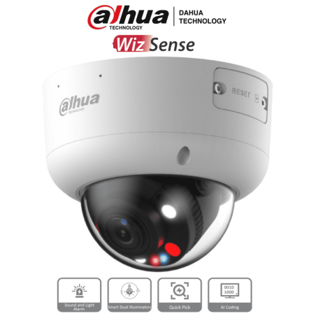 DAHUA IPC-HDBW3849R1P-ZAS-PV - Cámara IP Domo de 8 MP, con iluminadores duales hasta 40 m, tecnología TiOC y WizSense, lente ...