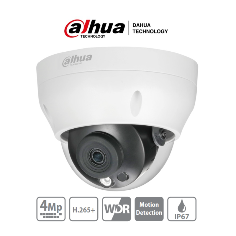 DAHUA IPC-HDPW1431R1-S4 - Camara IP Domo de 4 Megapixeles/ Lente de 2.8mm/ IR de 30 Mts/ H.265/ WDR Real/ IP67/ PoE/ 3D DNR/ ...