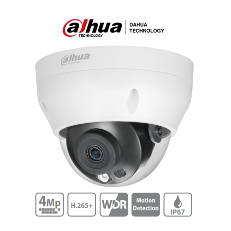 DAHUA IPC-HDPW1431R1-S4 - Camara IP Domo de 4 Megapixeles/ Lente de 2.8mm/ IR de 30 Mts/ H.265/ WDR Real/ IP67/ PoE/ 3D DNR/ ...