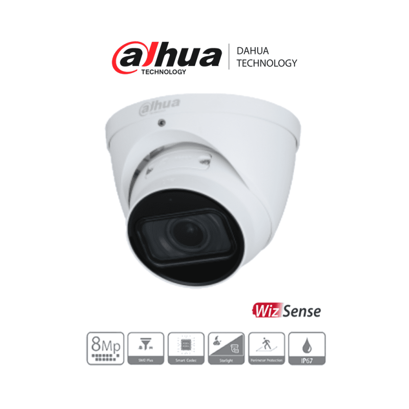 DAHUA IPC-HDW3841TN-ZAS - Cámara IP Domo 4K Resolución de 8 MP/ Lente Mot. 2.7 a 13.5mm/ ∢ 113°-31°/ IR 50 mts/ IA WizSense/ ...
