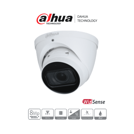 DAHUA IPC-HDW3841TN-ZAS - Cámara IP Domo 4K Resolución de 8 MP/ Lente Mot. 2.7 a 13.5mm/ ∢ 113°-31°/ IR 50 mts/ IA WizSense/ ...