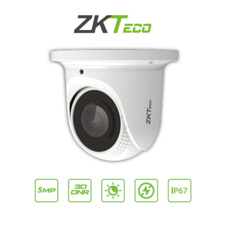 ZKTECO ES855P21CS7MI- Cámara IP Domo 5 Megapíxeles / Compresión H.265 / Lente de 2.8 mm / Alcance IR 30 mts / Micrófono Integ...