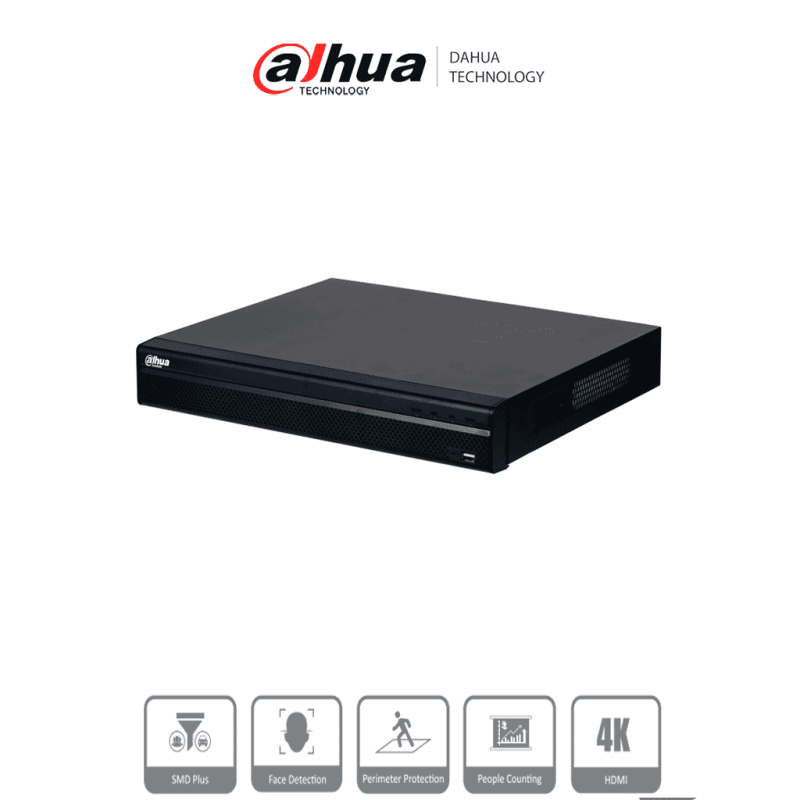 DAHUA DHI-NVR4216-4KS3 NVR de 8 Megapixeles/ 4k/ 16 Canales IP/ Rendimiento de 160 Mbps/ Smart H.265+/ 2 Bahias de Discos Dur...