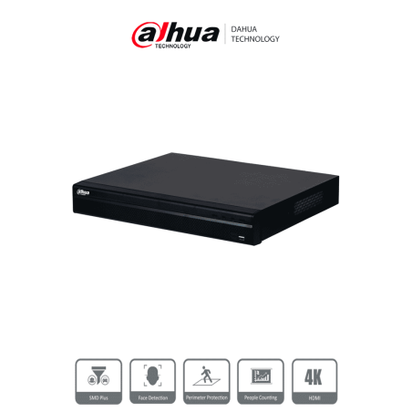DAHUA DHI-NVR4232-16P-4KS3 NVR de 8 MP / 4k / 32 Canales IP / 16 Puertos PoE / Rendimiento de 160 Mbps/ Smart H.265+/ 2 Bahía...