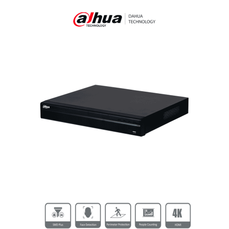 DAHUA DHI-NVR4232-4KS3 NVR De 32 canales IP, 8 MP/4K, 160 Mbps, Smart H.265+, 2 Bahías para HDD de 20 TB cada uno, HDMI & VGA...