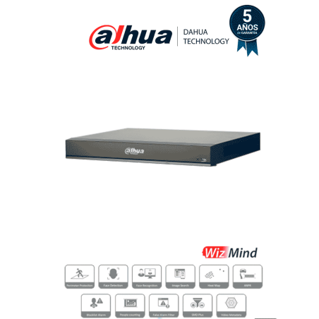 DAHUA DHI-NVR5216-16P-I/L - NVR de 16 Canales 4k/ WizMind/ 16 Puertos PoE/ H.265+/ 4  Canales de Reconocimiento Facial/ 20 Ba...