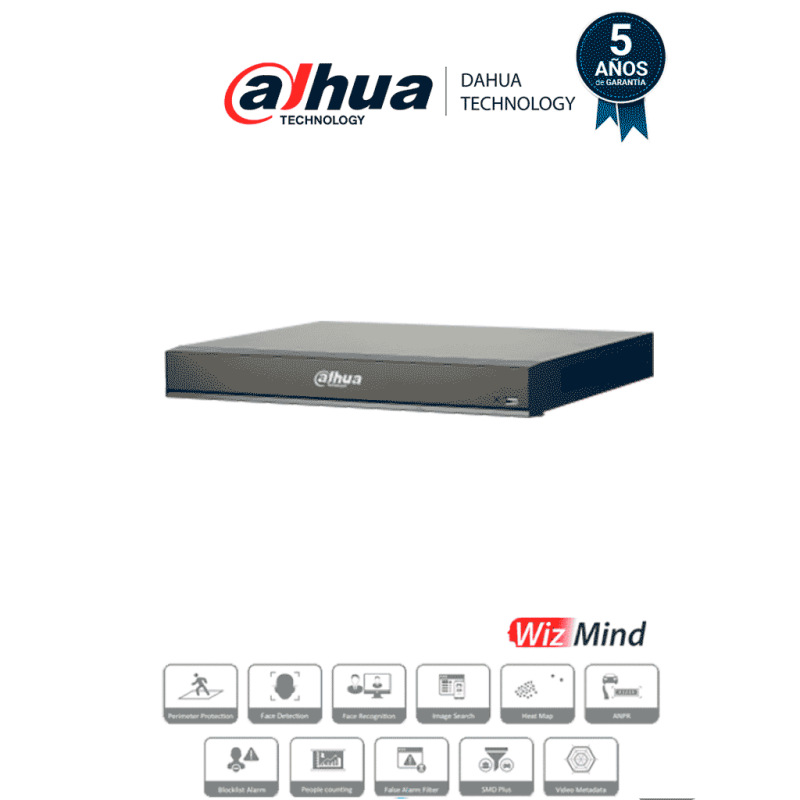 DAHUA DHI-NVR5216-16P-I/L - NVR de 16 Canales 4k/ WizMind/ 16 Puertos PoE/ H.265+/ 4  Canales de Reconocimiento Facial/ 20 Ba...
