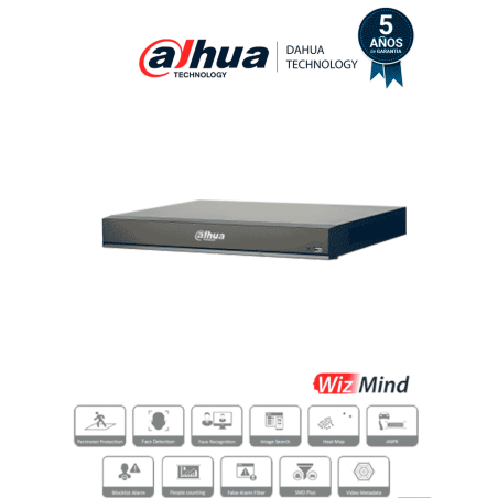 DAHUA DHI-NVR5216-8P-I/L - NVR de 16 Canales 4k/ WizMind/ 8 Puertos PoE/ H.265+/ 4 Canales de Reconocimiento Facial/ 20 Bases...
