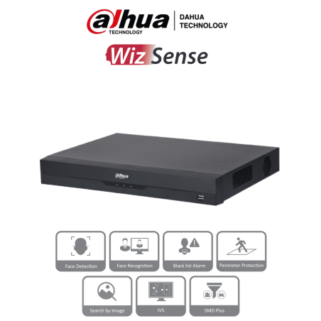 DAHUA NVR2208-8P-I2 - NVR de 8 Megapixeles/ 8 Canales IP/ WizSense/ 8 Puertos PoE/ Smart H.265+/ 1 Ch de Reconocimiento Facia...