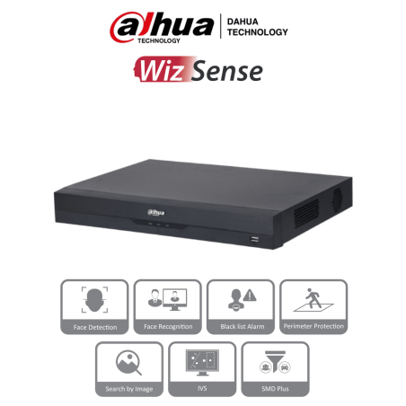 DAHUA NVR2216-16P-I2 - NVR de 8 Megapixeles /16 Canales IP/ WizSense/ 4k Con IA/ 16 Puertos PoE/ 2 Bahías de Discos Duros / 1...