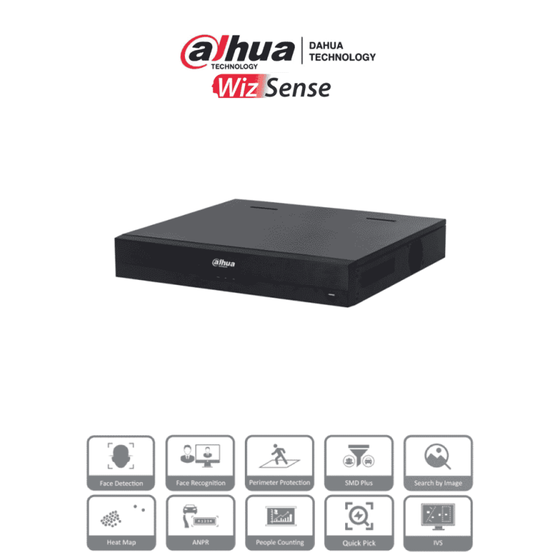 DAHUA NVR4416-16P-EI - NVR de 8 MP /16 Canales IP/ WizSense/ 4k con IA/ 16 Puertos PoE af/at/ 4 Bahias para Discos Duros/ 1 C...