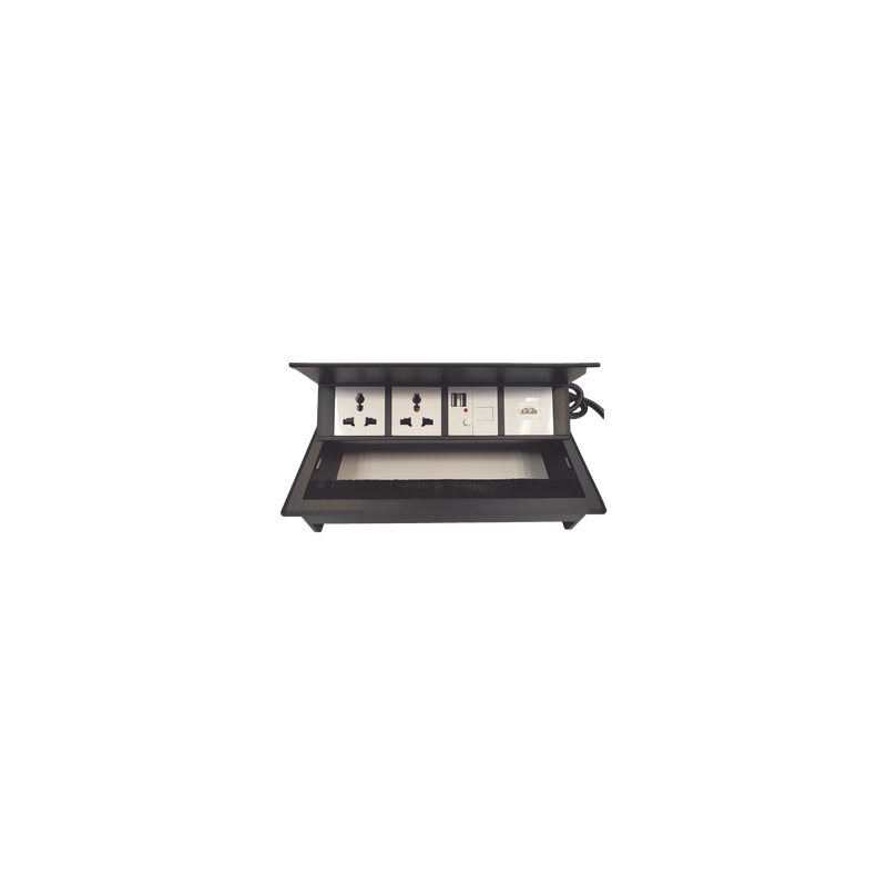 Caja Horizontal Tipo Hub para Escritorio Color Negro, con 1 Puerto HDMI Hembra-Hembra, 1 Puerto RJ45 Cat6, 2 Puertos USB (Sol...