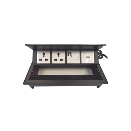 Caja Horizontal Tipo Hub para Escritorio Color Negro, con 1 Puerto HDMI Hembra-Hembra, 1 Puerto RJ45 Cat6, 2 Puertos USB (Sol...