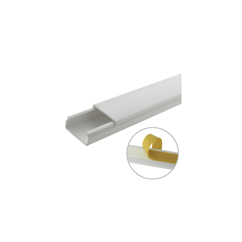Canaleta blanca de PVC auto extinguible, sin división, 20 x 10 mm, tramo de 6 pies, con cinta adhesiva (5101-21262)
