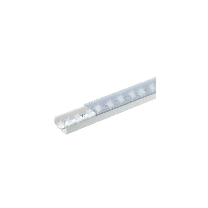 Difusor para tira LED con tapa transparente de PVC auto extinguible, ideal para colocar iluminación, 20 x 10mm, tramo de 1.53...