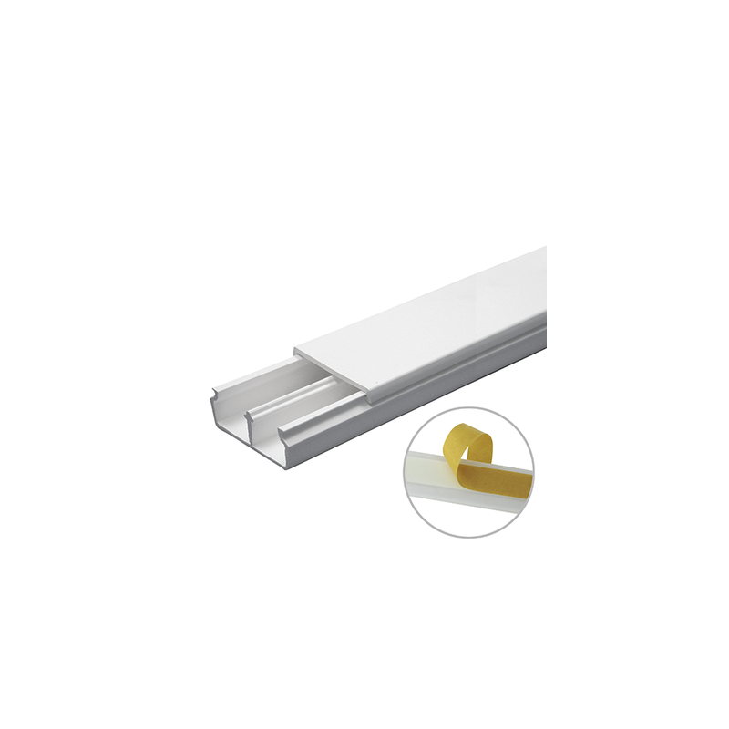 Canaleta en color blanco de PVC auto extinguible, con divisón 35 x 17, tramo de 6 pies, con cinta adhesiva (5301-21252)