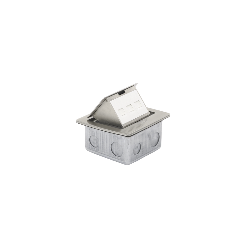 Mini Caja de Piso Rectangular para Datos y Conectores Tipo Keystone, Color y Material en Acero Inoxidable (3 Puertos) (11000-...