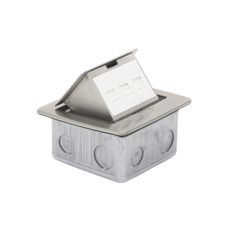 Mini Caja de Piso Rectangular para Datos y Conectores Tipo Keystone, Color y Material en Acero Inoxidable (3 Puertos) (11000-...