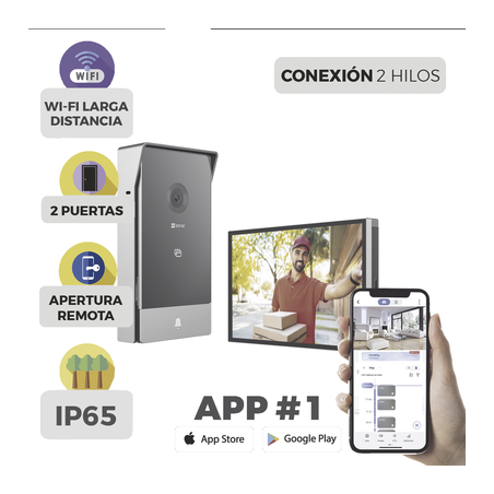 Videoportero IP Conexión a 2 Hilos / Con Monitor Wi-Fi para Interior / Frente de Calle  IP65 Uso En Exterior Debe Tener Prote...