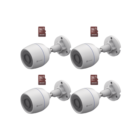 Kit de Camaras WiFi, Incluye 4 Piezas CS-H3C y 4 Piezas HS-TF-E1/32G  / Detección de Movimiento