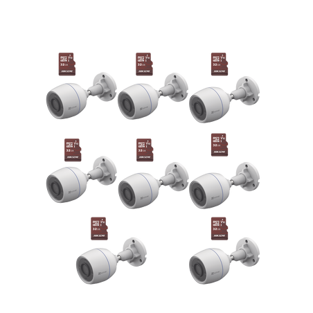 Kit de Camaras WiFi, Incluye 8 Piezas CS-H3C y 8 Piezas HS-TF-E1/32G /  Detección de Movimiento